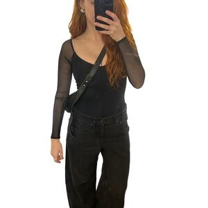 Abercrombie & Fitch Black Sheer Sleeve Bodysuit